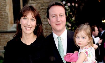 David Cameron with wife and daughter, St Mary Abbots Primary School, Kensington